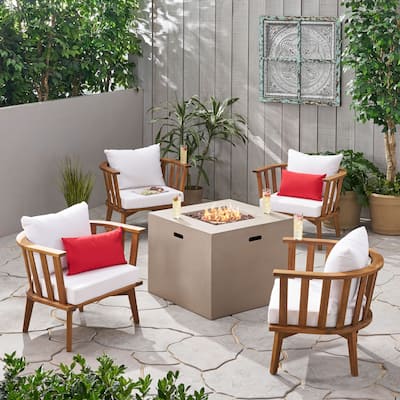 Ridgeview Outdoor 4 Seater Acacia Wood Club Chairs and Fire Pit Set by Christopher Knight Home