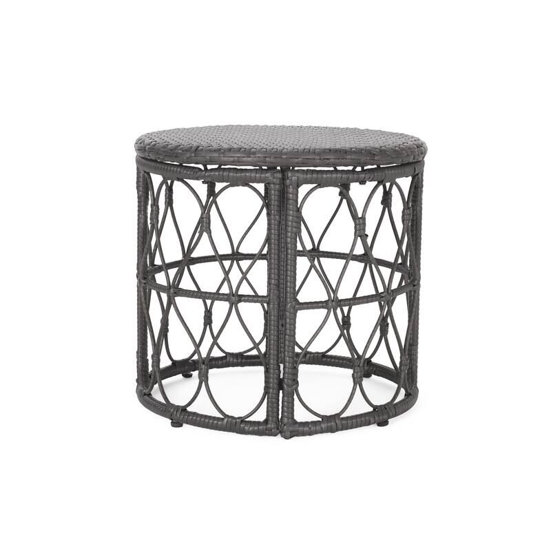 Roomfitters Bruce Outdoor Wicker Side Table with Looped Design, Boho Patio Accent Table
