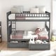 preview thumbnail 1 of 14, Full over Full Pine Bunk Kids Bed Frame with Guardrail & Drawers, Convertible to 2-Separate Platform Beds, Easy Assembly, Grey Grey