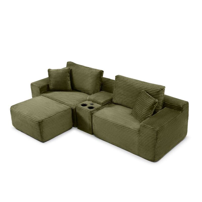 111" L-Shaped Corduroy Boneless Sectional Sofa with Ottoman