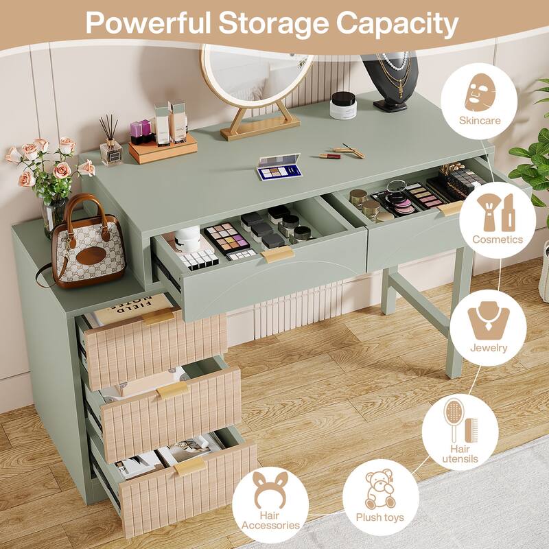 51-Inch Modern Makeup Vanity Desk with Reversible Drawer Cabinet