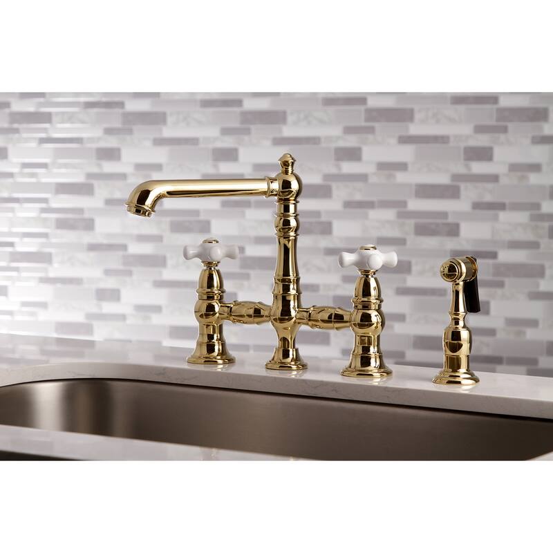 Kingston Brass English Country Bridge Kitchen Faucet with Sprayer