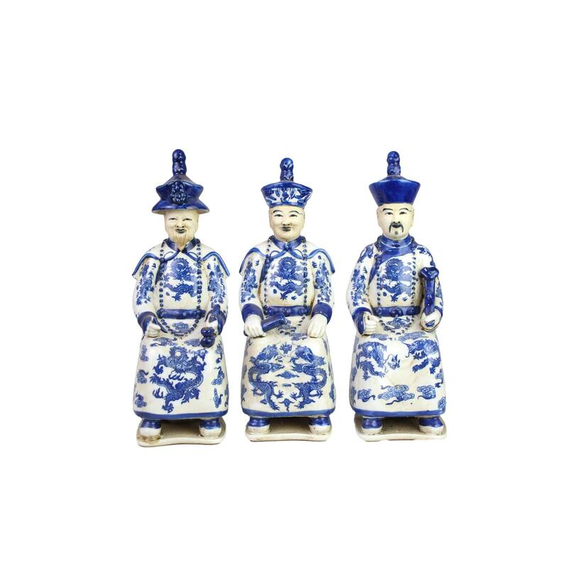 Sitting Qing Emperors of 3 Generations 3 Piece Figurine Set