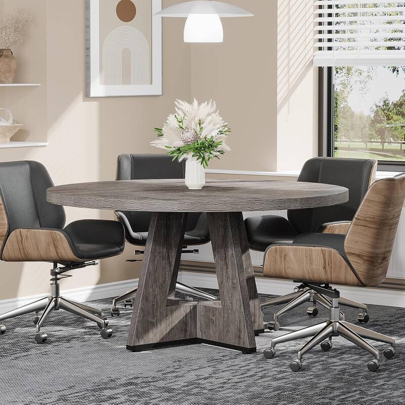 47" Round Conference Table Meeting Room Table with Thickened Top Wood Base Modern Training Desk for Conference/Seminar Room