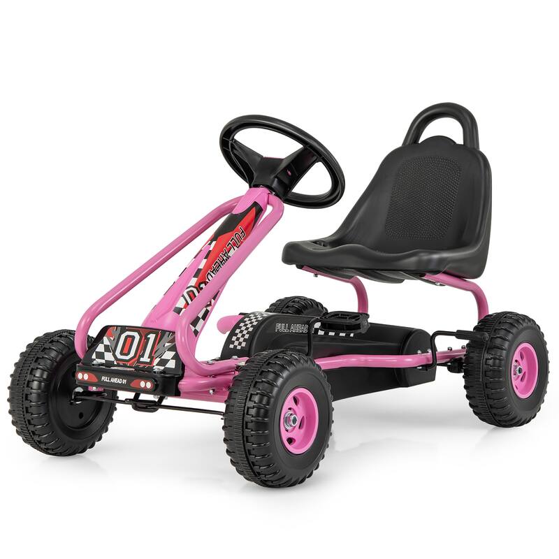 Gymax Kids Pedal Go Kart 4 Wheel Ride On Toys w/ Adjustable Seat