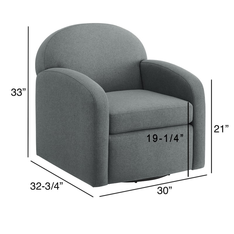 Gray Fabric Swivel Chair 33 Inch Edie Collection Barrel Style Removable Cushion