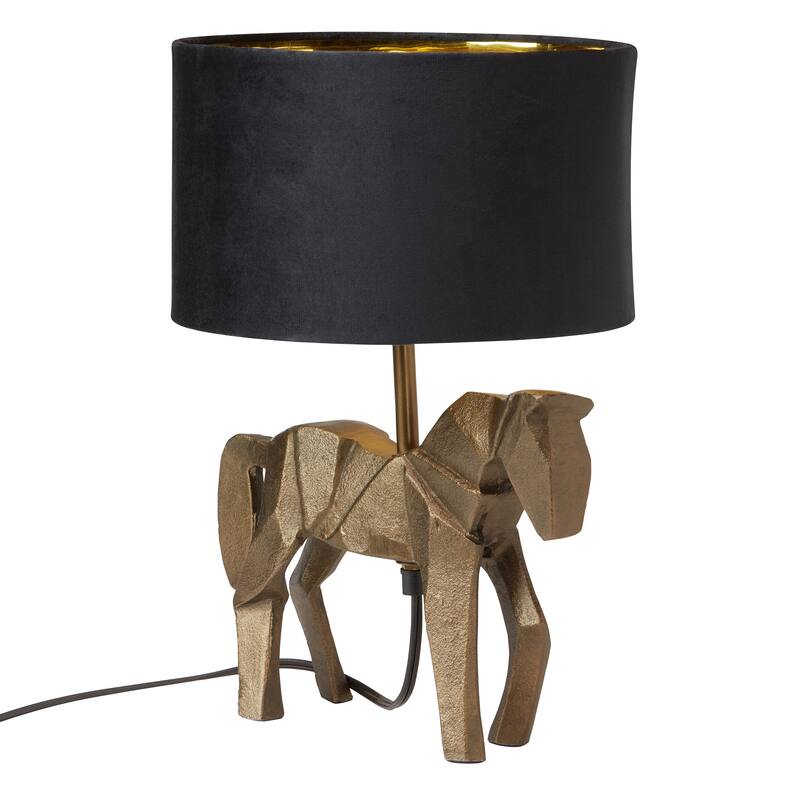 River of Goods 17.75-Inch Gold Origami Horse-Shaped Table Lamp with Black Fabric Drum Shade - 10.75" x 10.25" x 17.75"