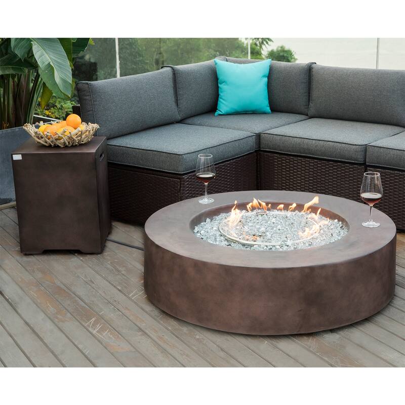 COSIEST 2Piece Outdoor Concrete Propane Fire Pit Table with Tank Cover