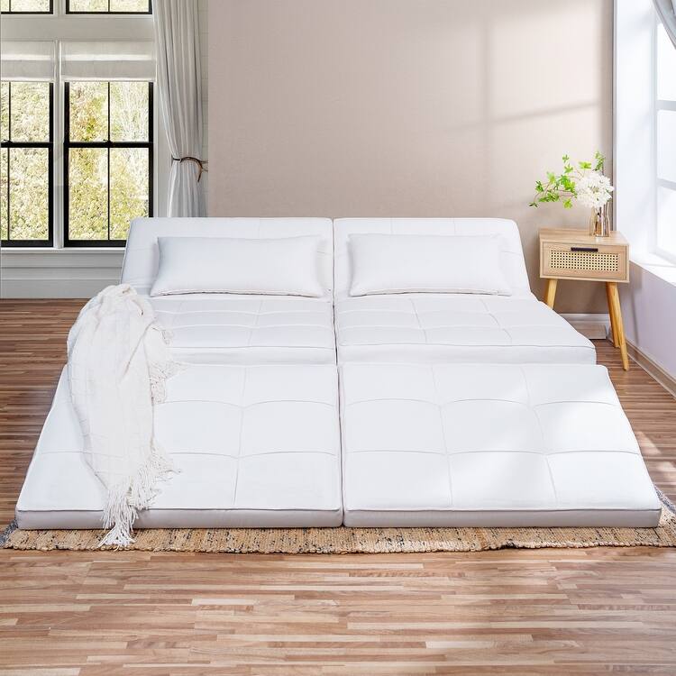 Sleeper Chair Bed, 4 In 1 Multi-Function Convertible Ottoman Bed, Breathable Linen Bed Chair, Convertible Sofa Bed