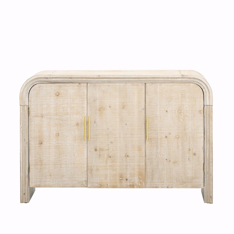 Retro Minimalist Curved Sideboard with Gold Handles and Adjustable Dividers - Natural Wood Wash