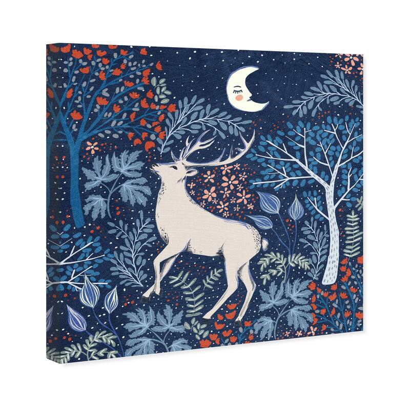 Wynwood Studio Canvas Animals Moonlit Frolic Blues Blue and Dark Blue Scandinavian Wall Art Canvas Print
