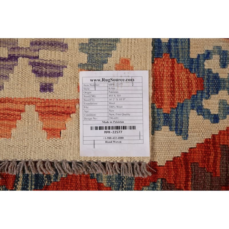 All-Over Geometric Kilim Oriental Large Rug Hand-Woven Wool Carpet - 10'0" x 16'2"