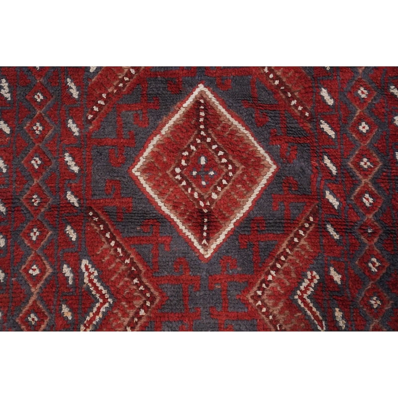 Hand Knotted Oriental 100% Wool Carpet Traditional Tribal Red Balouch Runner Rug - 8' 4'' X 2' 1''