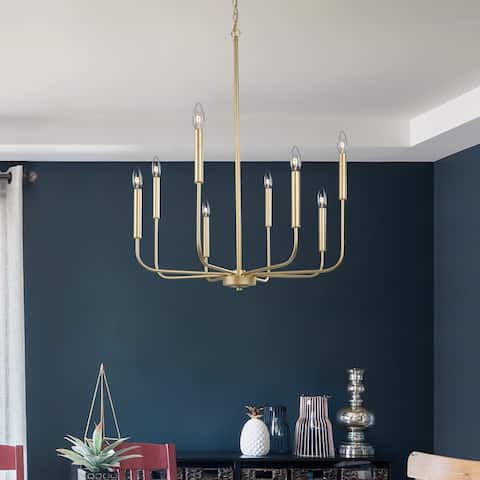Modern Glam Gold 8-Light Mid-Century Metal Chandelier for Dining Room