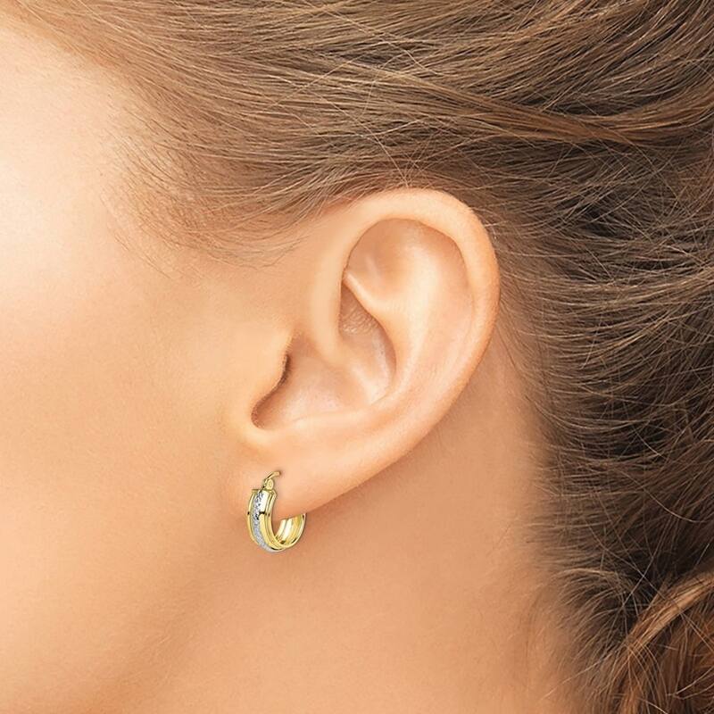 Curata 10k Two-tone Gold 15mm Small Wide Hoop Earrings