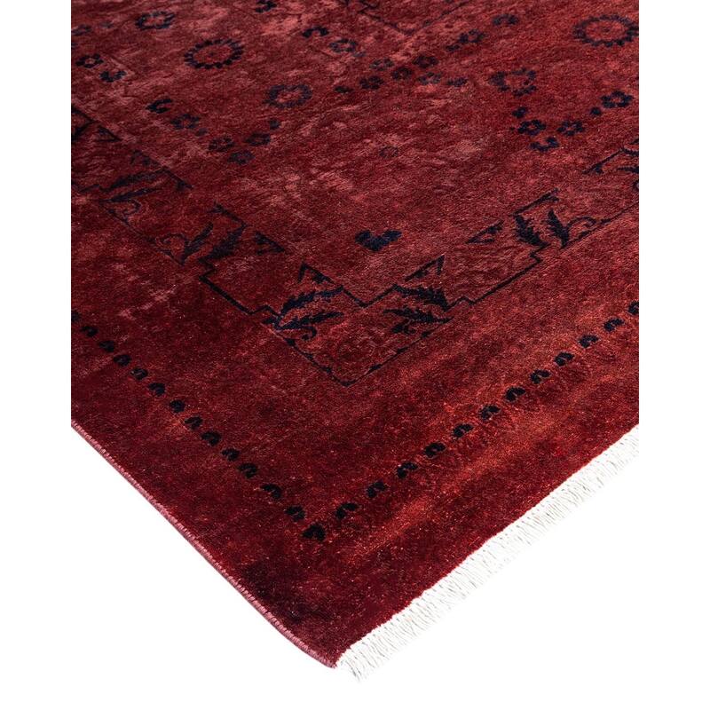 Overton Hand Knotted Wool Vintage Inspired Modern Contemporary Overdyed Red Area Rug - 12' 2" x 15' 3"