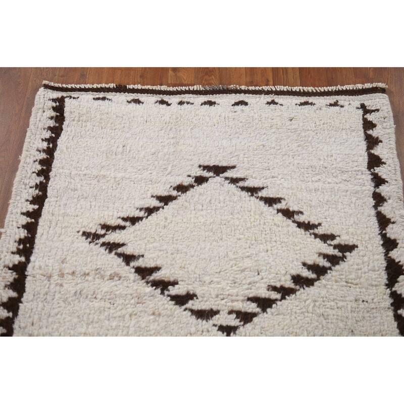 Plush Turkish Anatolian Runner Rug Hand-knotted Geometric Wool Carpet - 3'4"x 11'4"