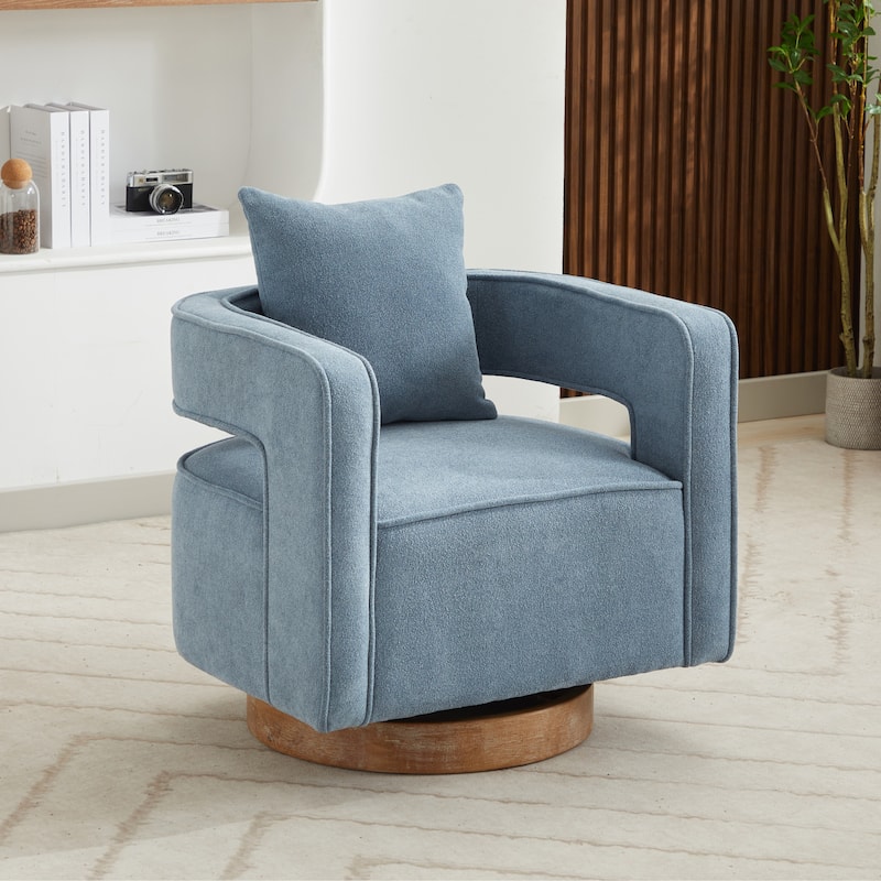 29"W Boucle Upholstered Swivel Armchair Single Sofa - Pale Blue/Wooden Base