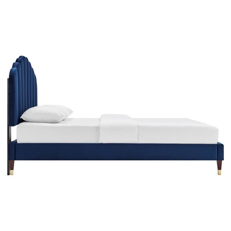 Daisy Performance Velvet Platform Bed Wood and Gold Legs