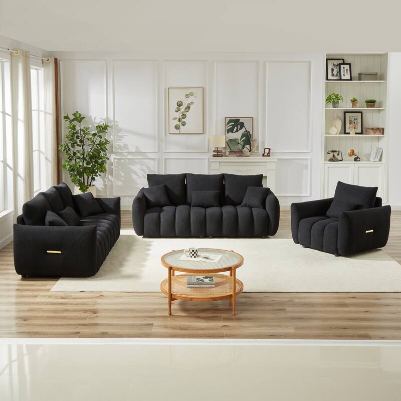 Modern Living Room Teddy Fabric Sofas Set, 1+3+3 Seater Couches