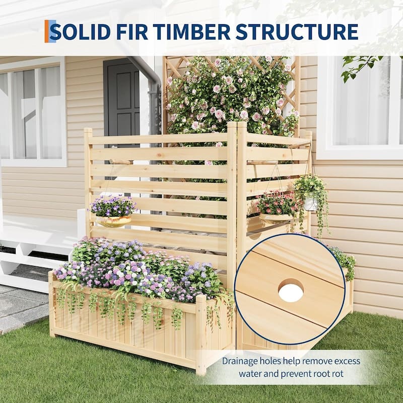 2-Panel Wood Fence Panels with Planter Box for Outside, Yard - N/A