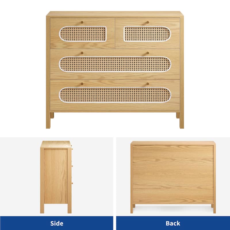 Moasis 4-6-Drawer Dresser Chest Drawer Storage Cabinet Rattan Wood Closet