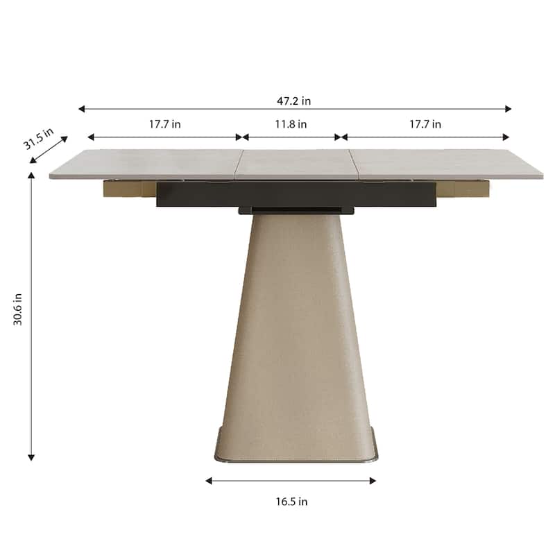 Retractable Home Office Table, Folding Dining Table, Expandable Kitchen Table with Leather-Wrapped Base