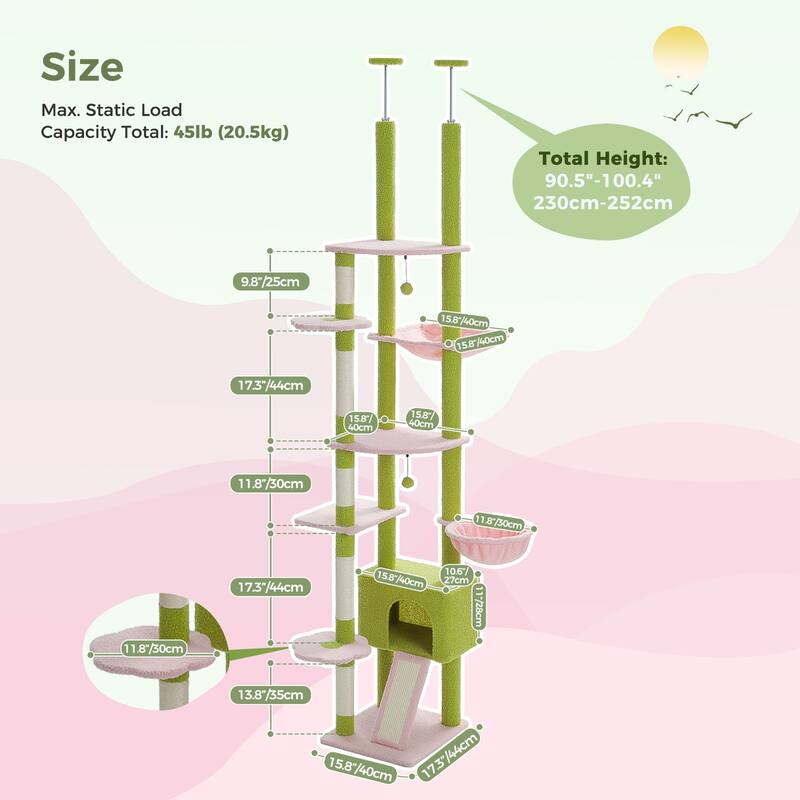Adjustable Tall Cat Tree Cat Tower with Condo, Hammock and Scratching Post