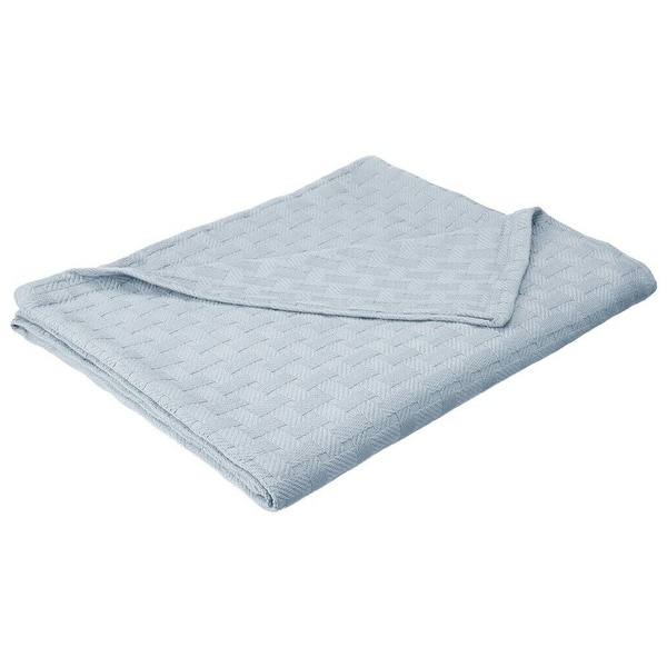 Basketweave Thin Cotton Cozy Bed Blanket King Light Blue On Sale