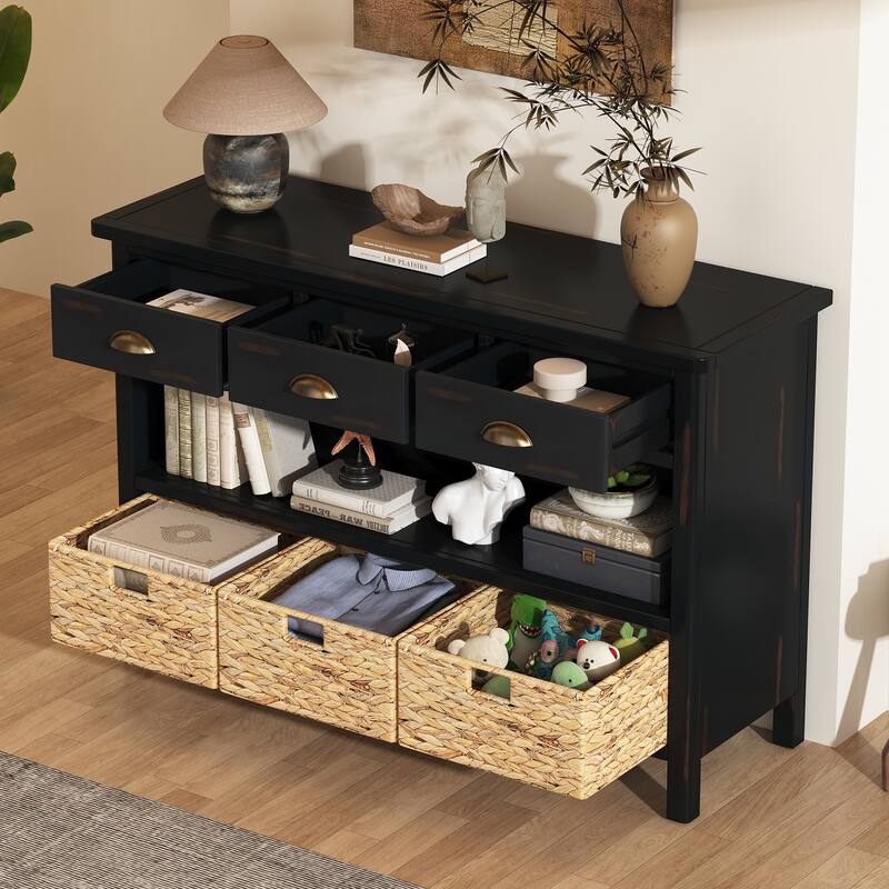 Retro Console Table with 3 Storage Drawers
