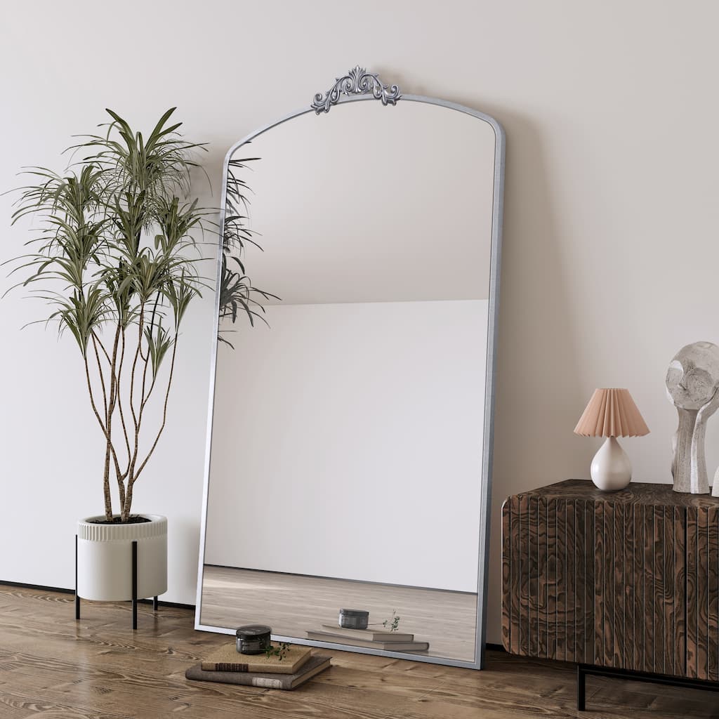 GDF Studio - Leclerc 36x66 Inch Vintage Ornate Arched Full Length Floor Mirror - Antique Silver