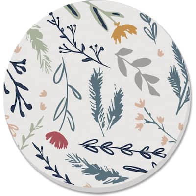 Floral Sketch 4 Pack Absorbent Stone Coaster with Protective Cork Backing Made in The USA 4" Round, Artistic, Easily Wipes Clean
