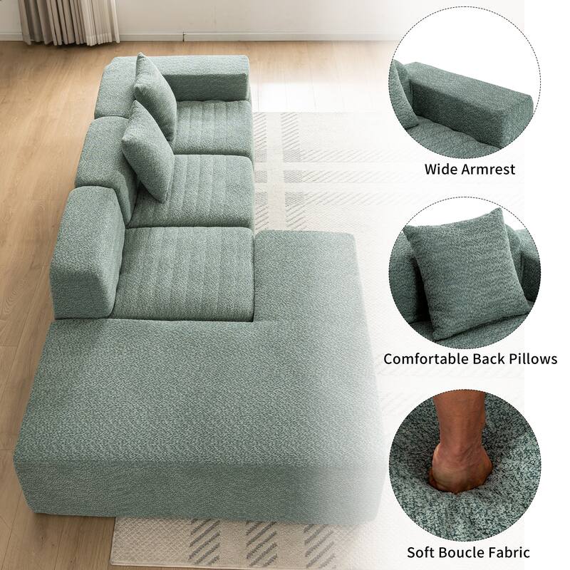 116.5" Versatile 4-Seat Sectional Sofa with Customizable 4-Piece Design in Ultra-Soft Boucle Fabric and Two Back Pillows