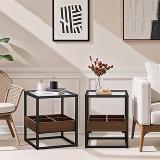 Set of 2 Modern Coffee Table Side Table With Storage Shelf and Metal ...