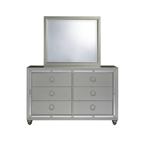 Silver Champagne Tone Dresser with Mirror Trim Accent 6 Drawers