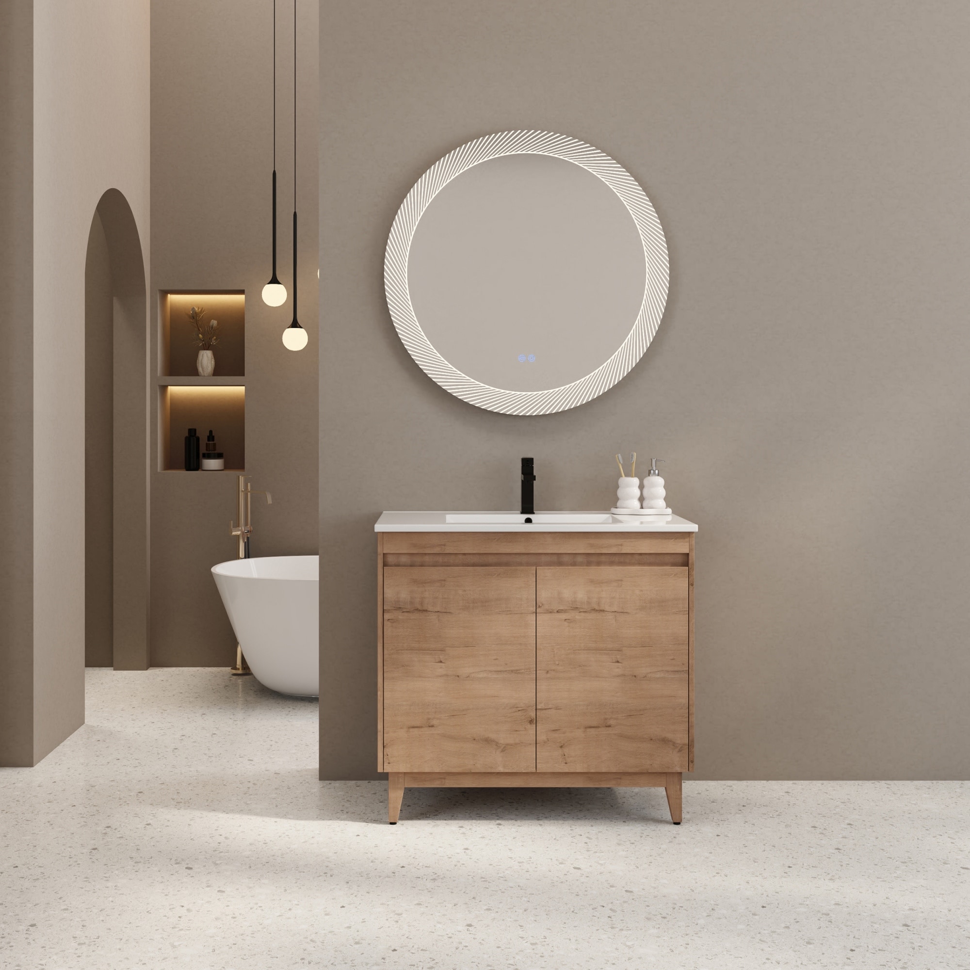 36-inch Freestanding Bathroom Vanity with Ceramic Sink, 2 Soft-Close ...