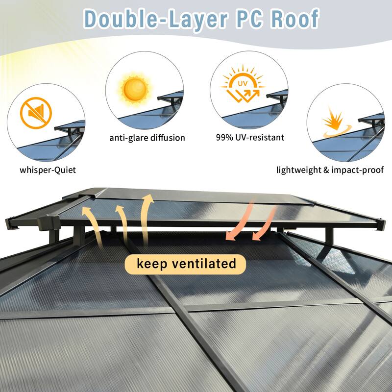 10x12 Hardtop Outdoor Gazebo, Heavy Duty Double Roof Patio Gazebo with Aluminum Frame