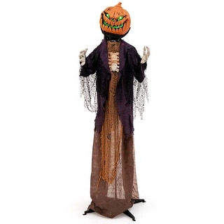 5.6 FT Halloween Animated Standing Pumpkin Scarecrow w/ LED Eyes