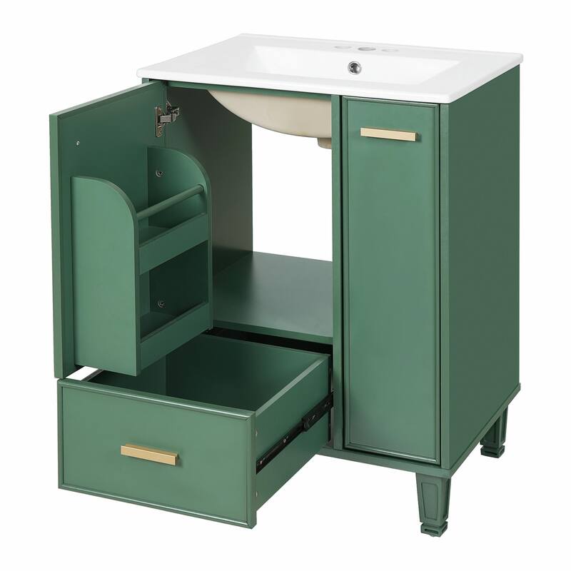 24" Bathroom Vanity with Sink, Bathroom Cabinet with Door Shelf, Deep Drawer, 2-Tier Pull-Out Basket