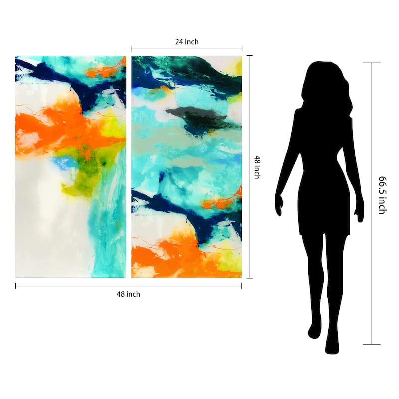 "Tidal Abstract' Glass Wall Art Printed on Frameless Free Floating Tempered Glass Panel