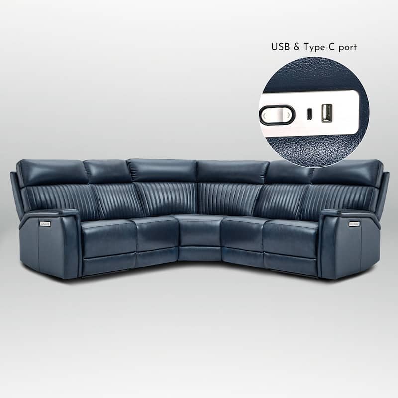 5PCS, 2 power Recliners, Leather Reclining Sectional with Power headrest & lumbar