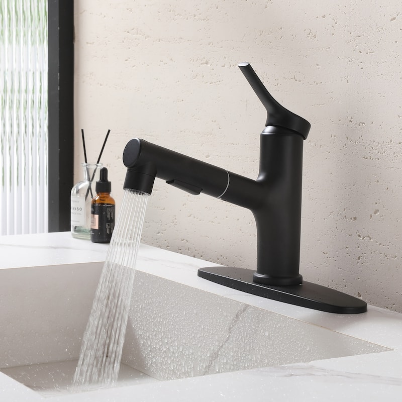 Single Handle Bathroom Sink Faucet with Pull Out Sprayer Stainless Steel Modern 1 Hole Pull Out Bathroom Basin Vanity Faucets