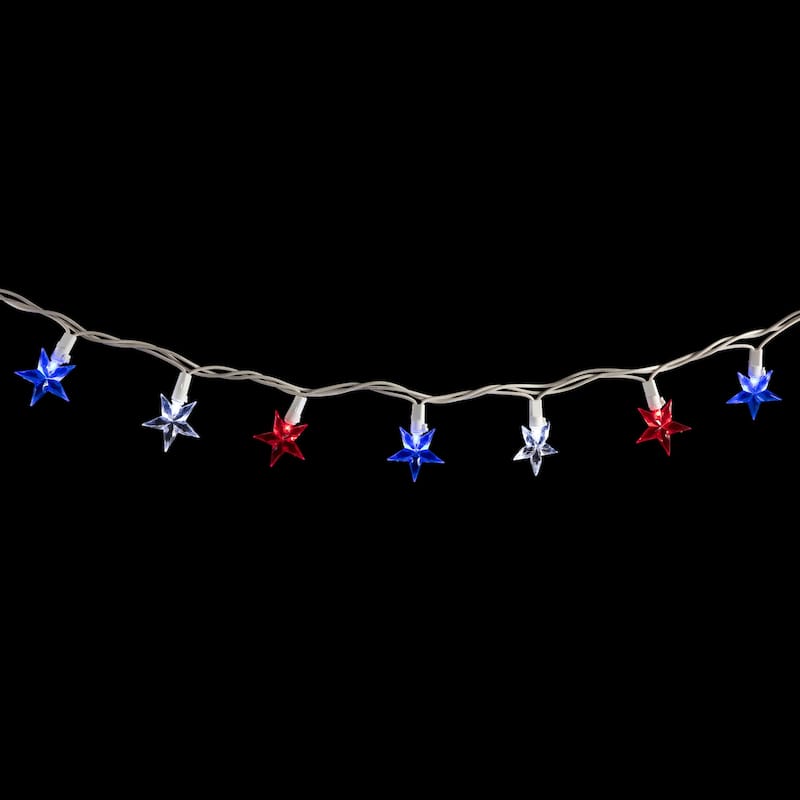 30 Patriotic Red, White and Blue LED Star String Lights - 7ft White Wire - N/A
