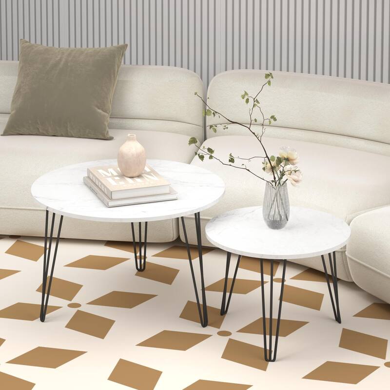 Round Nesting Table End Table White Sofa Side Table Set of 2