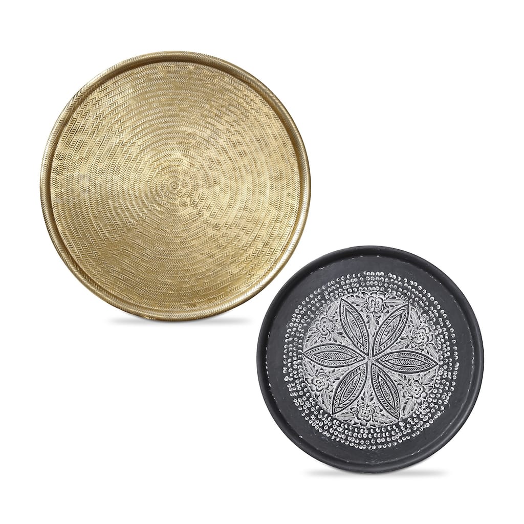 Andhra Embossed Round Decorative Trays and Platters Multicolor Aluminum 24x24 inches for Home Decor - 24 x 24