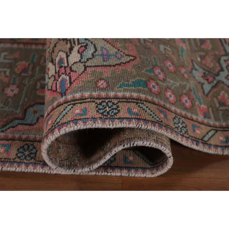 Pink Tabriz Persian Vintage Rug Hand-Knotted Wool Carpet - 9'7"x 12'11"