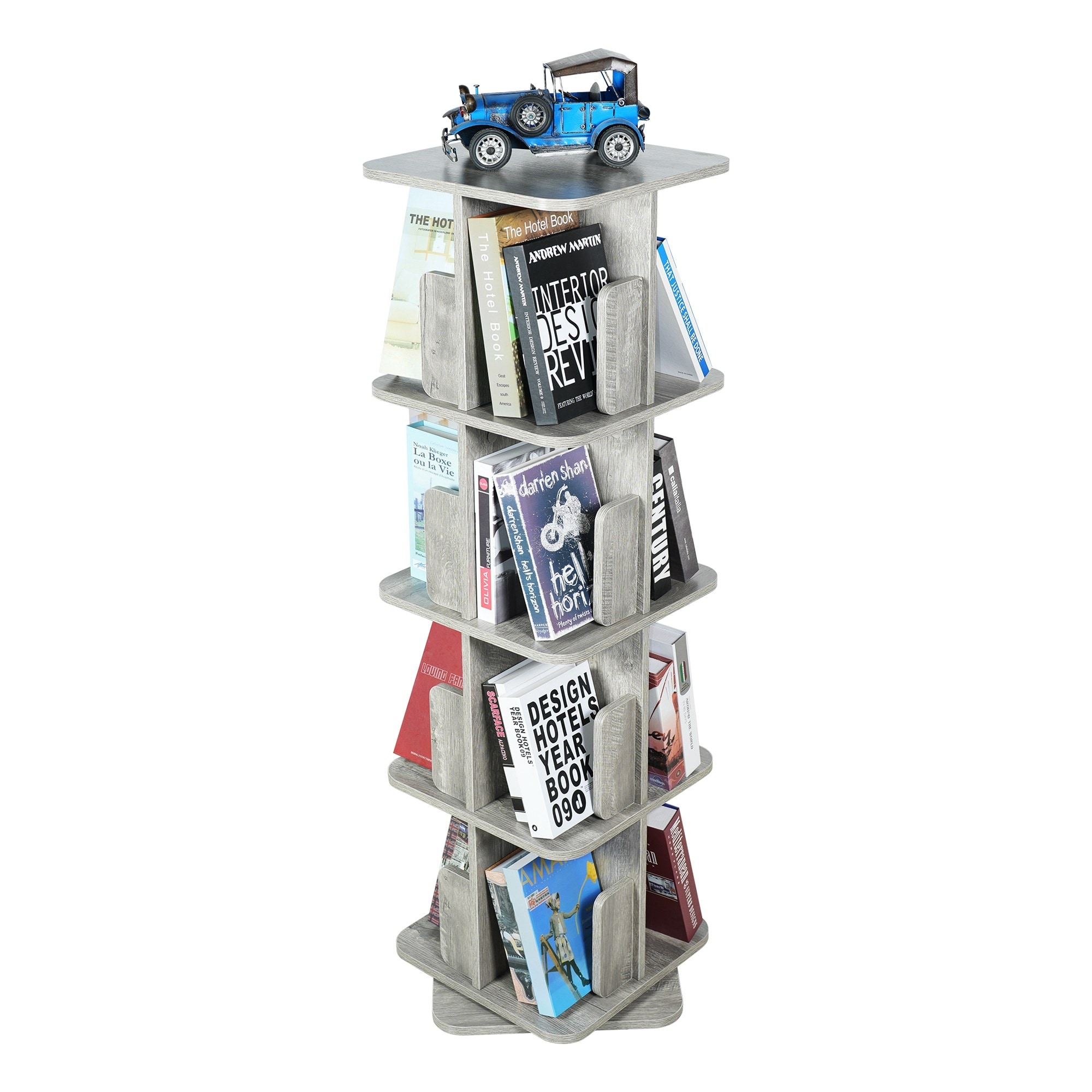 White 4-sided Revolving Media Storage Bookcase Rotating Bookshelf