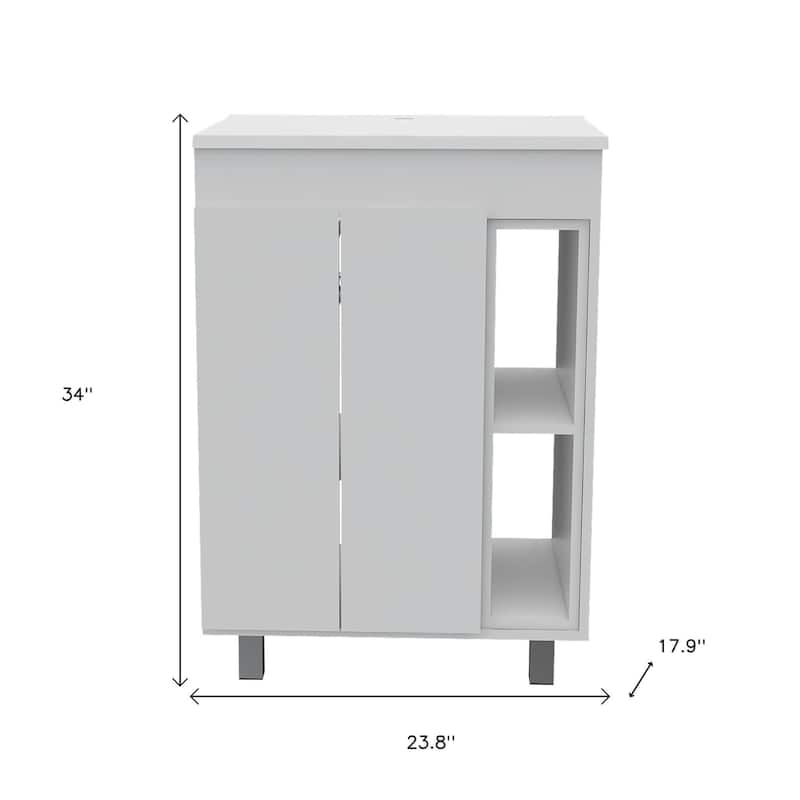 HomeRoots 24" White Wood Freestanding Bathroom Vanity With Sink And Medicine Cabinet With Mirror