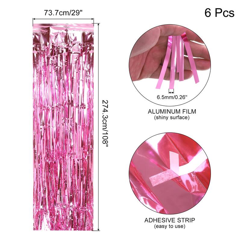 6 Pack 29x108 Inch Pink Metallic Foil Fringe Tinsel Table Skirts - Pink