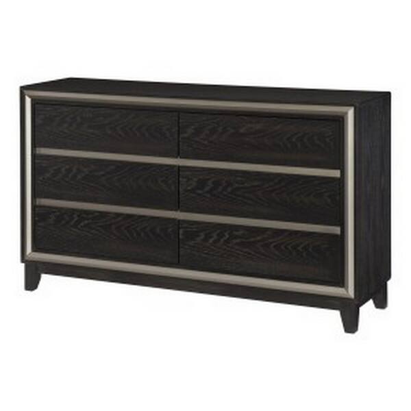 Uri 60 Inch Wide Dresser, 6 Drawers, Cutout Grooves, Silver Banding, Black - Bed Bath & Beyond - 40386603 Uri 60 Inch Wide Dresser, 6 Drawers, Cutout Grooves, Silver Banding, Black - Bed Bath & Beyond - 40386603